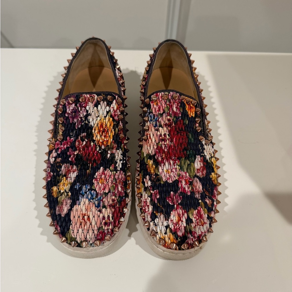 Christian Louboutin PIK BOAT Quilted Floral Tissu Spike Slip on Sneakers